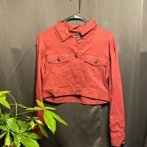 Burgundy jean jacket , size small ,cropped jacket